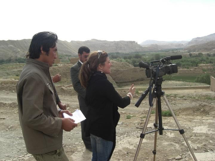Mahtab Farid with Afghan reporters during a training session in Bamyan province, Afghanistan