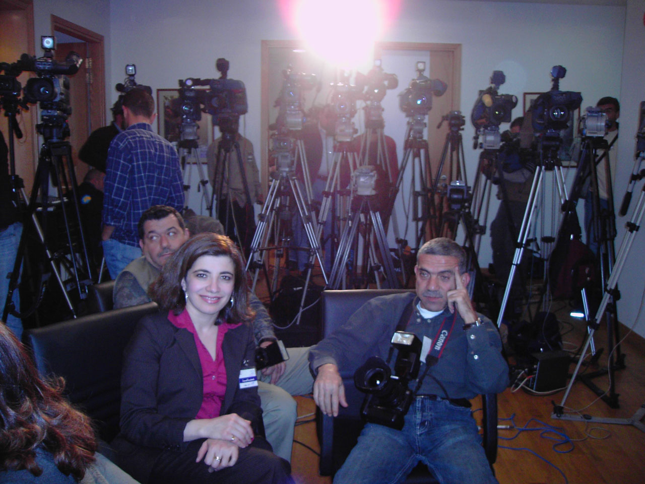 Mahtab Farid attending a press conference with former Lebanon’s Prime Minister Fouad Siniora in Beirut, Lebanon, 2006