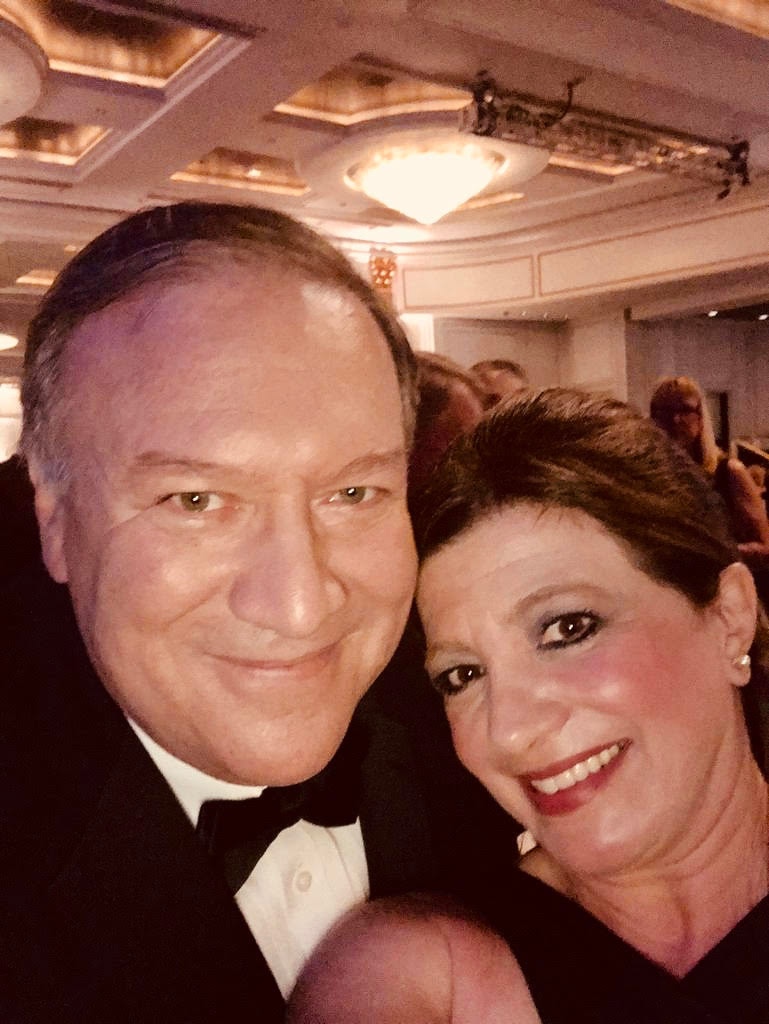 Mahtab Farid with former U.S. Secretary of State Michael Pompeo at the Claremont Institute's 40th Anniversary Gala in Beverly Hills, California, on May 11, 2019